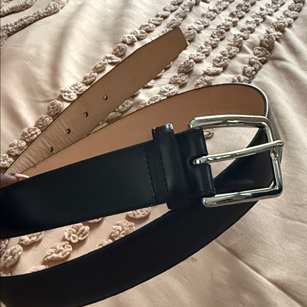 Coach Black Leather Belt with Silver Buckle